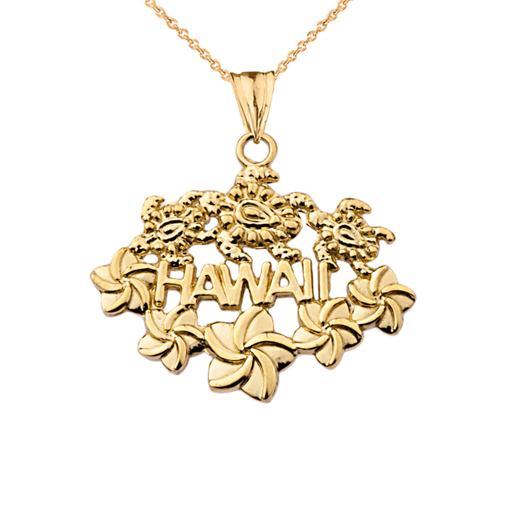 Solid Gold Aloha State Hawaii Pendant Necklace