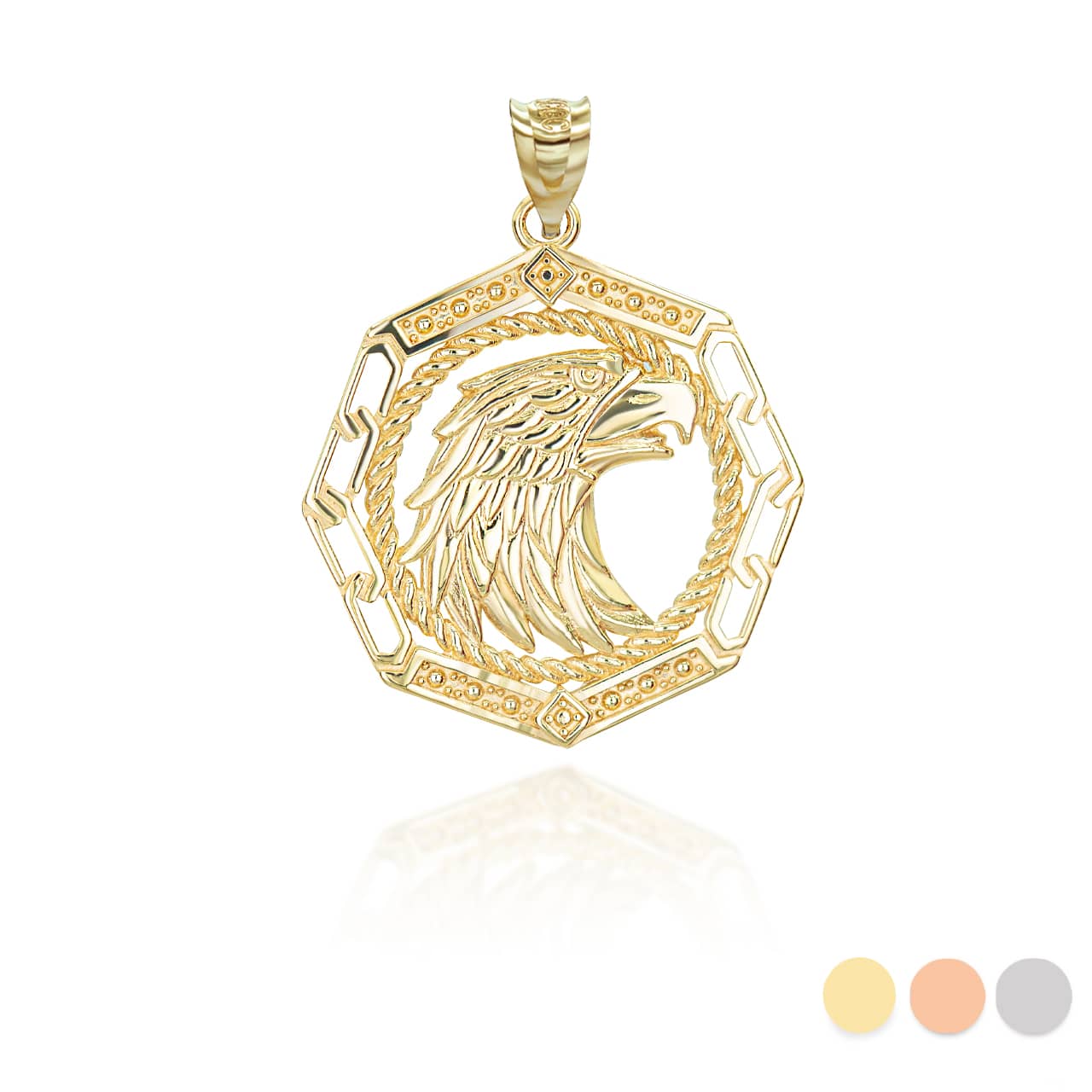 Solid Gold American Bald Eagle Pendant Necklace