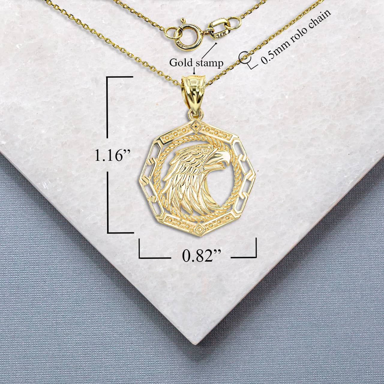 Solid Gold American Bald Eagle Pendant Necklace, view 4