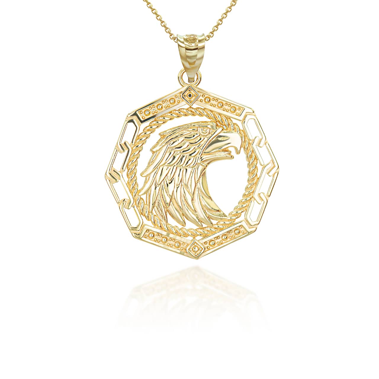 Solid Gold American Bald Eagle Pendant Necklace, view 5