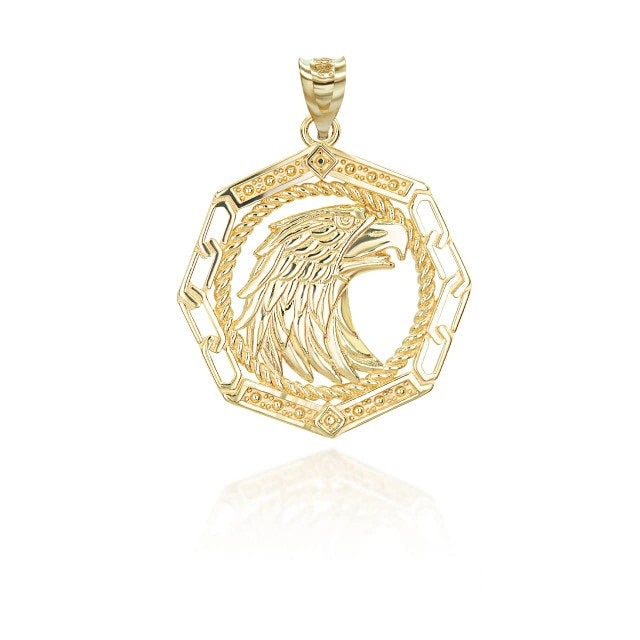 Solid Gold American Bald Eagle Pendant Necklace, view 10