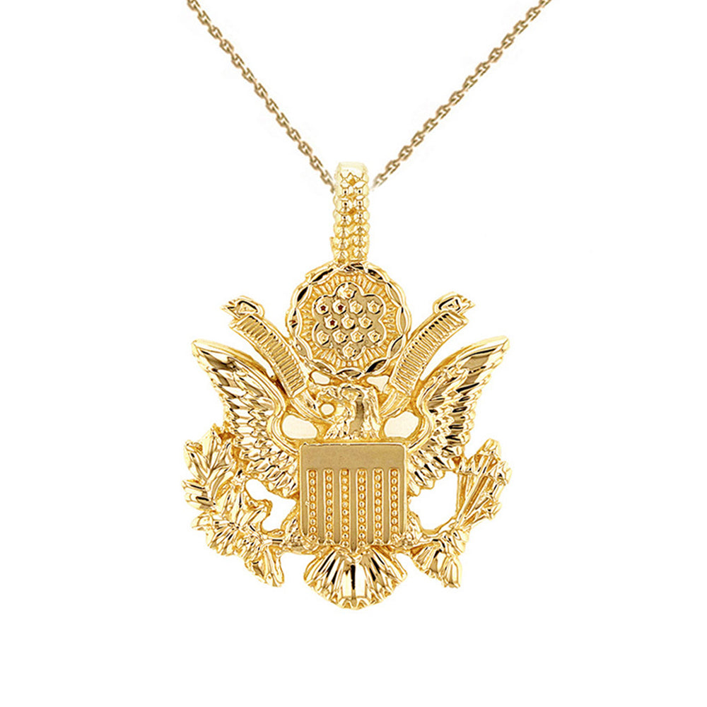Solid Gold American Eagle Coat of Arms Pendant Necklace