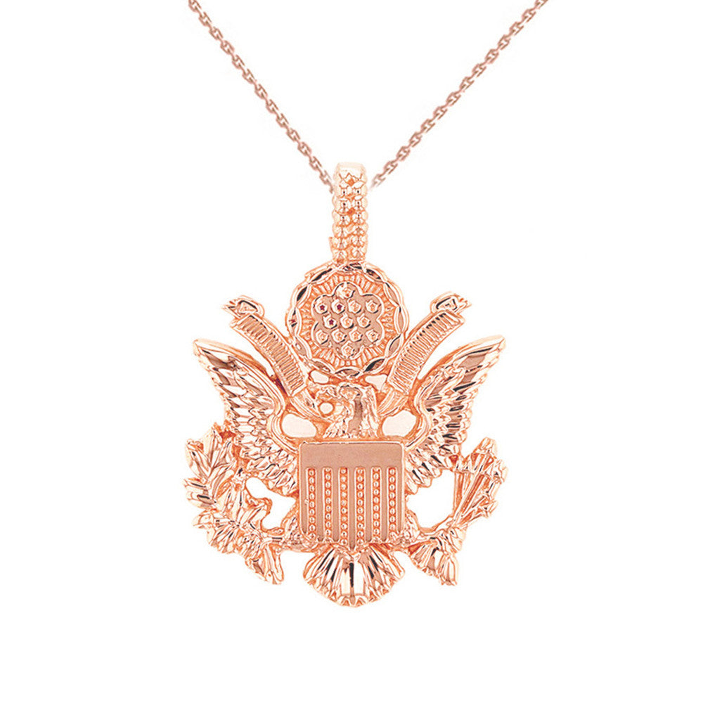 Solid Gold American Eagle Coat of Arms Pendant Necklace, view 2