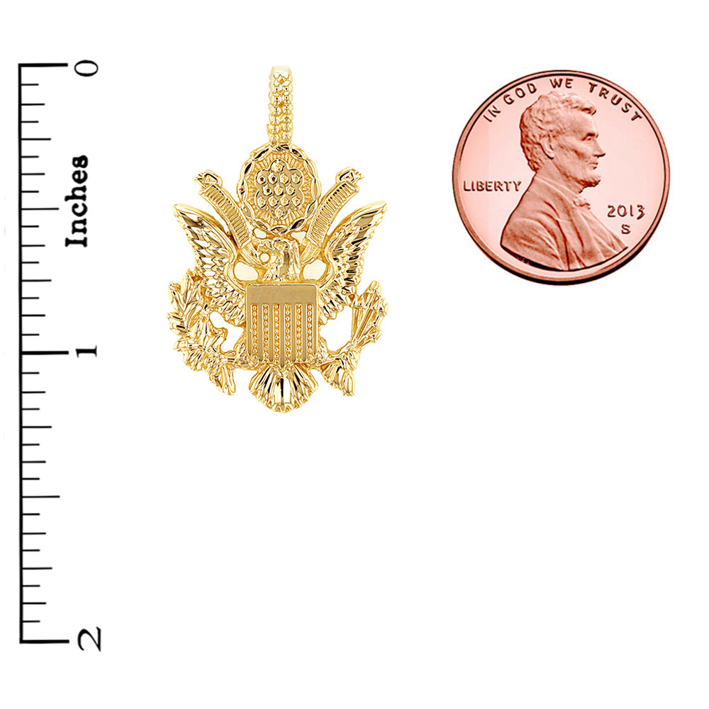 Solid Gold American Eagle Coat of Arms Pendant Necklace, view 5