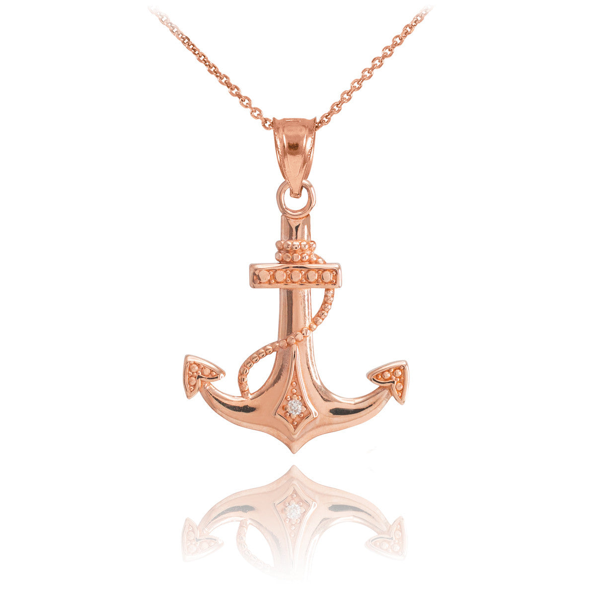 Solid Gold Anchor Diamond Pendant Necklace, view 2