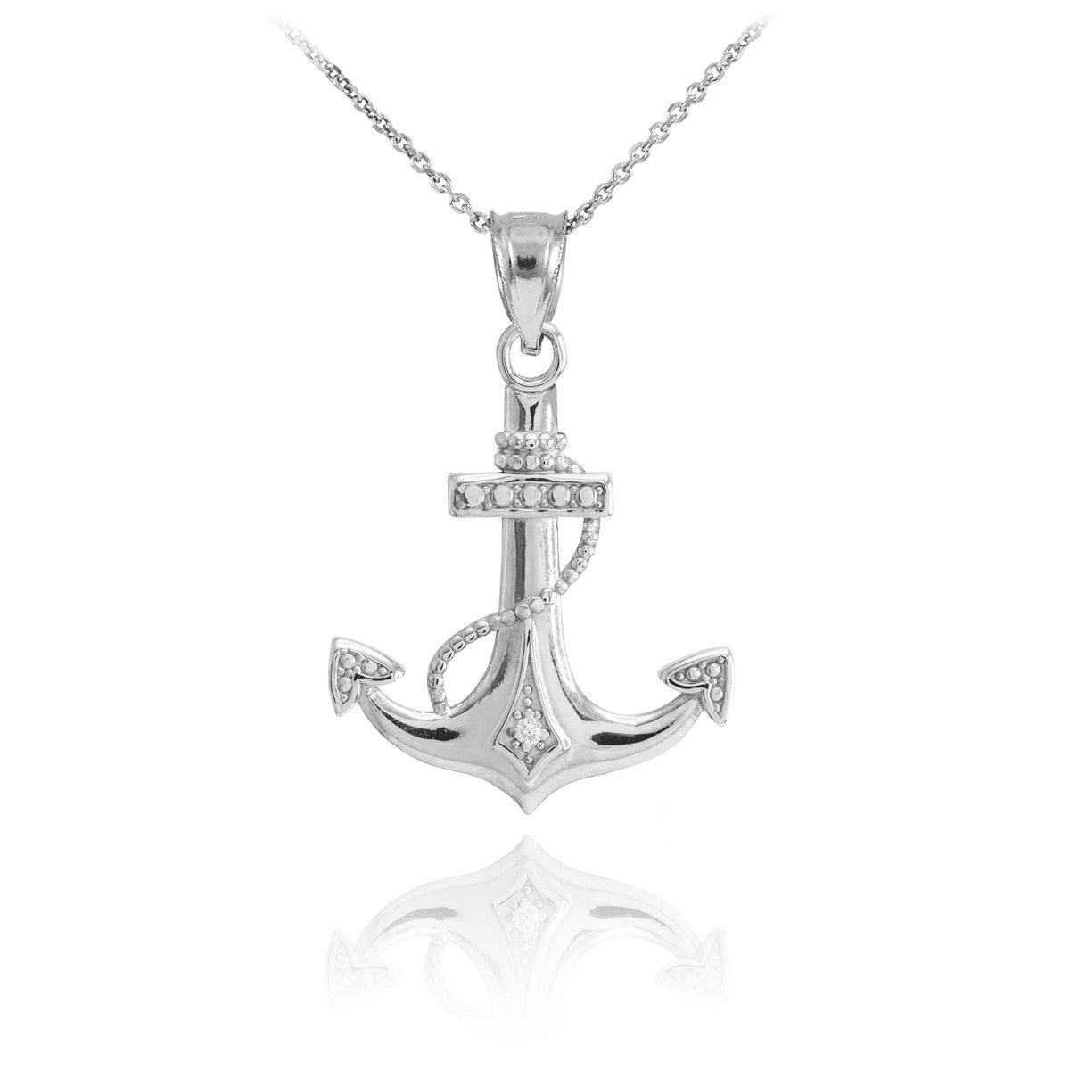 Solid Gold Anchor Diamond Pendant Necklace, view 3