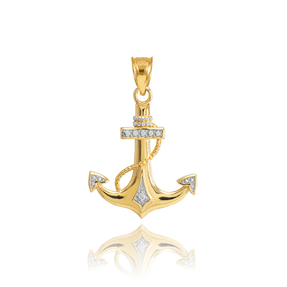 Solid Gold Anchor Diamond Pendant Necklace, view 4