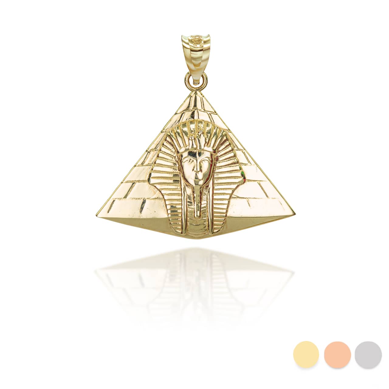 Solid Gold Ancient Egyptian Pharaoh Pyramid Pendant Necklace