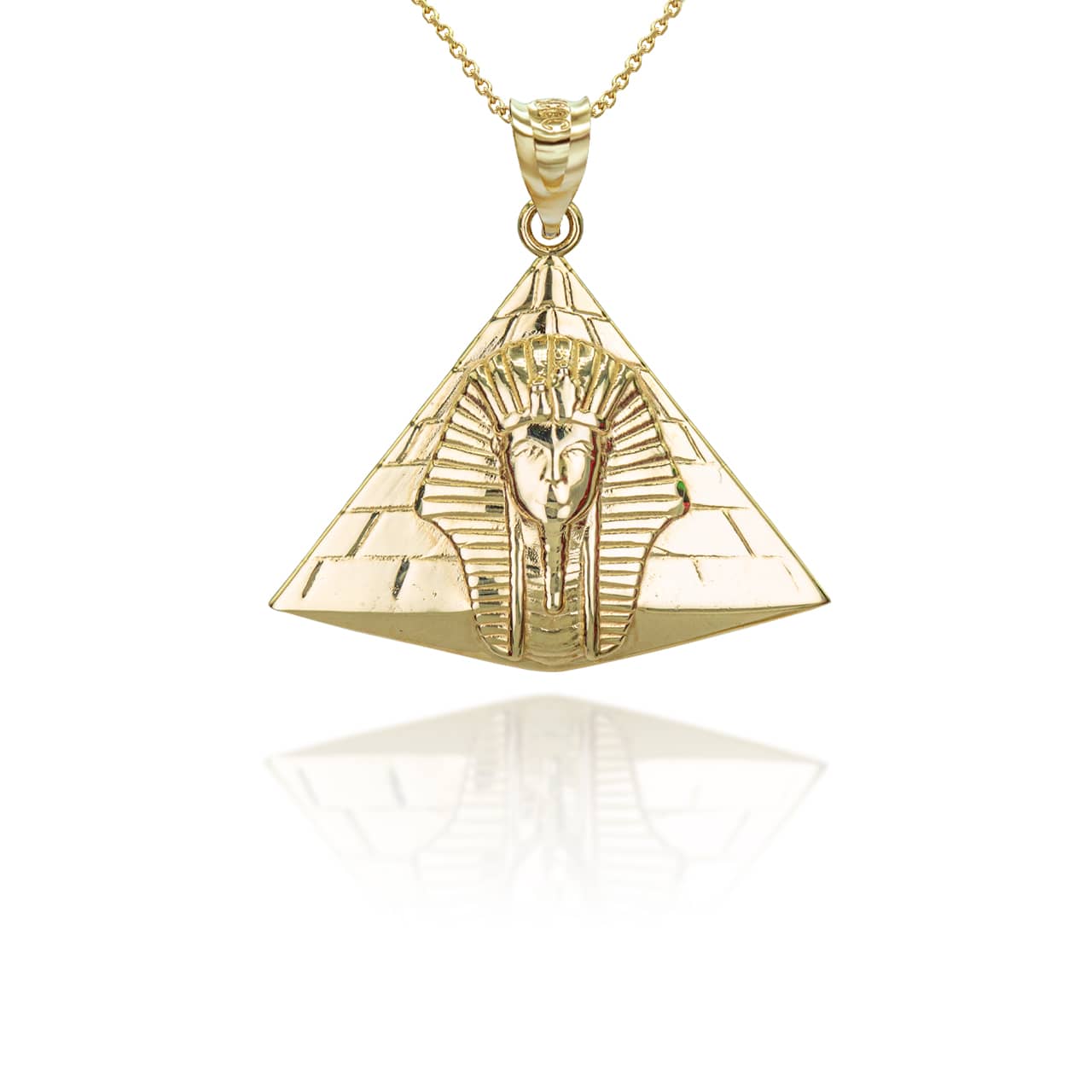 Solid Gold Ancient Egyptian Pharaoh Pyramid Pendant Necklace, view 7