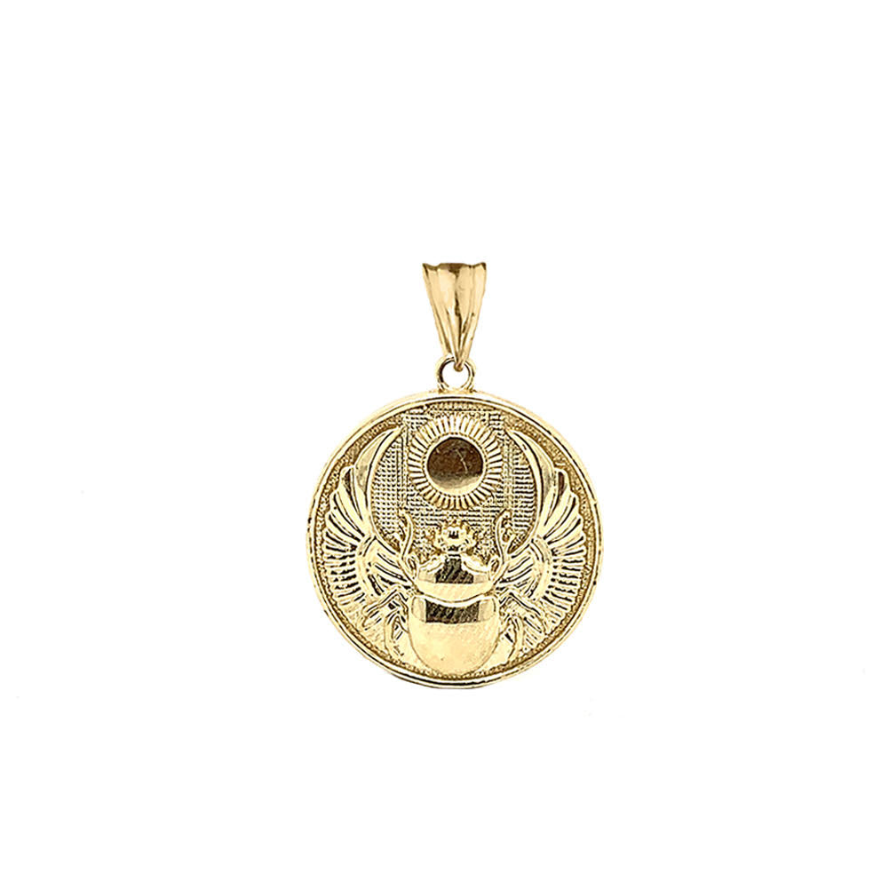 Solid Gold Ancient Egyptian Scarab Beetle and Sun Disc Pendant Necklace, view 2