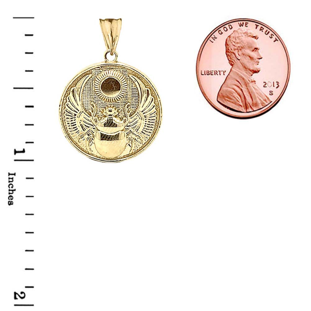 Solid Gold Ancient Egyptian Scarab Beetle and Sun Disc Pendant Necklace, view 3