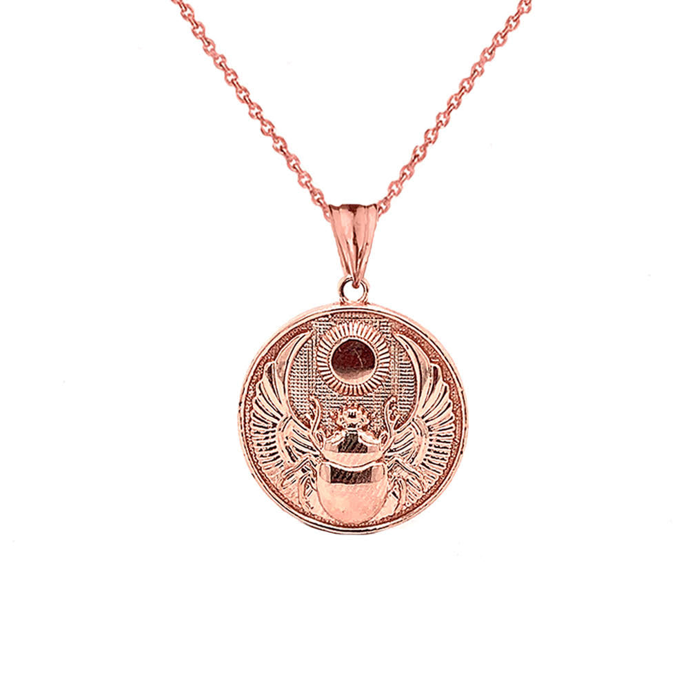 Solid Gold Ancient Egyptian Scarab Beetle and Sun Disc Pendant Necklace, view 4
