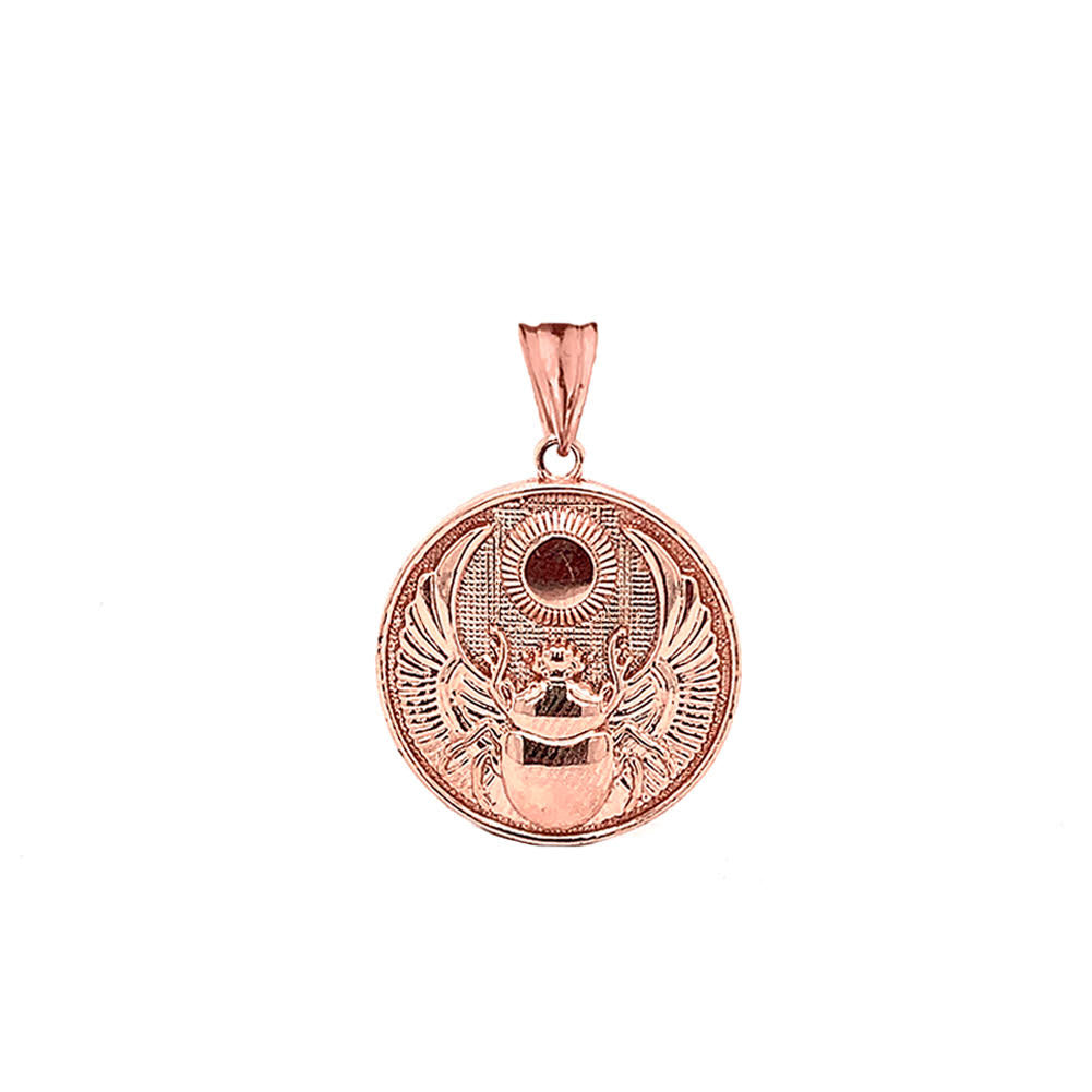 Solid Gold Ancient Egyptian Scarab Beetle and Sun Disc Pendant Necklace, view 5