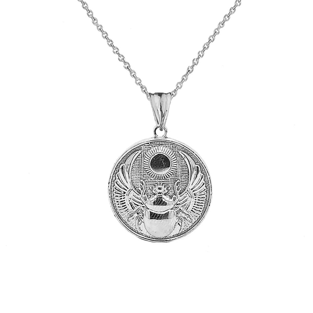 Solid Gold Ancient Egyptian Scarab Beetle and Sun Disc Pendant Necklace, view 7