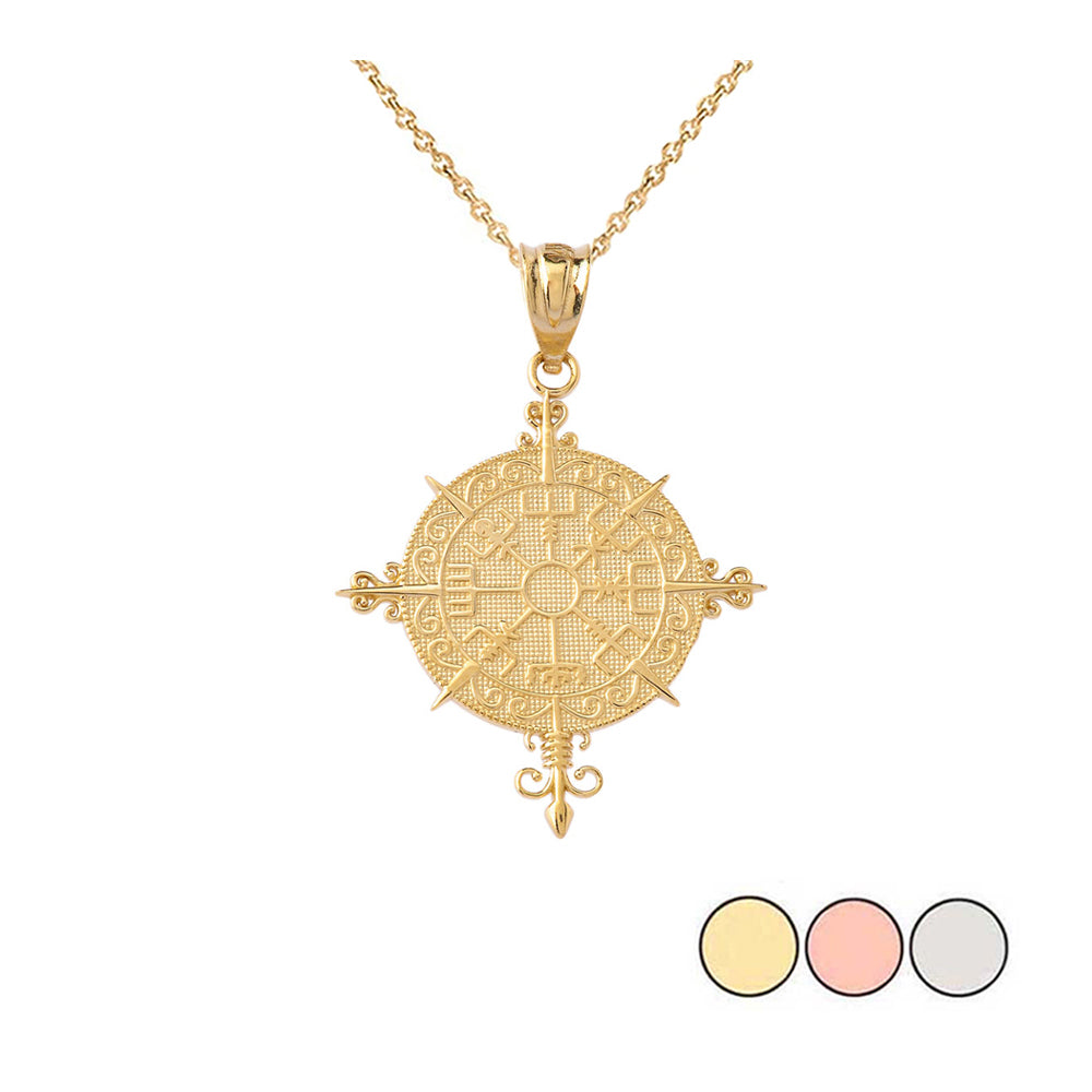 Solid Gold Ancient Viking Compass Pendant Necklace