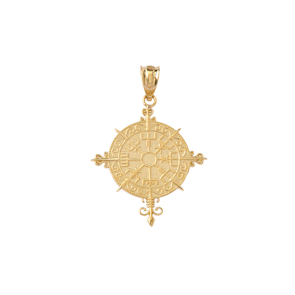 Solid Gold Ancient Viking Compass Pendant Necklace, view 2