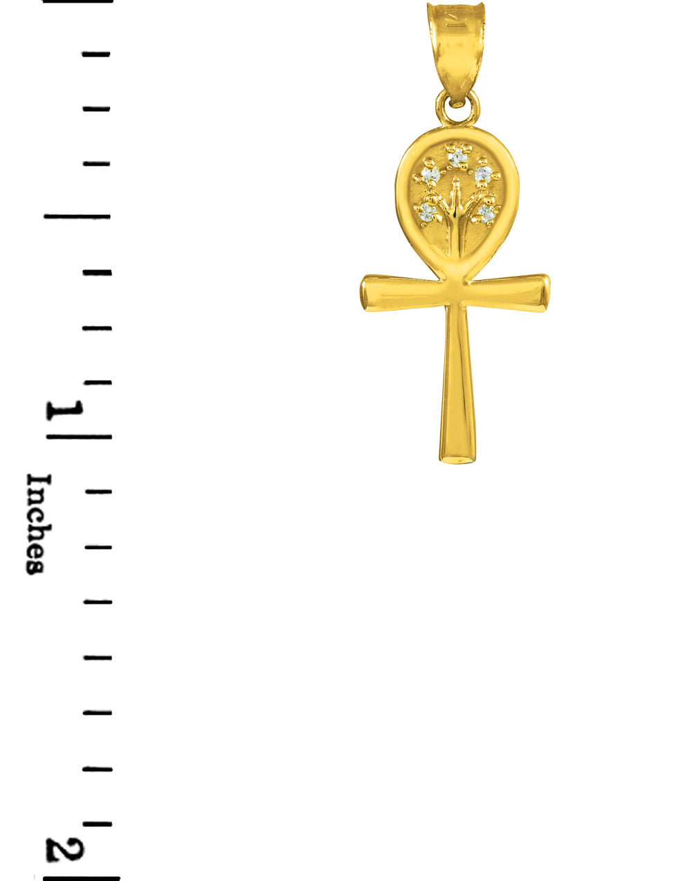 Solid Gold Ankh Cross Tree of Life CZ Pendant Necklace, view 4