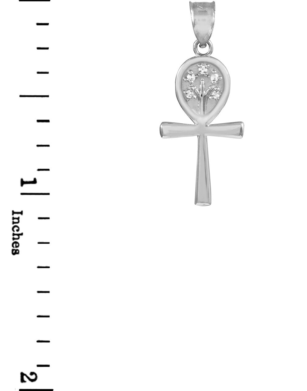 Solid Gold Ankh Cross Tree of Life CZ Pendant Necklace, view 6