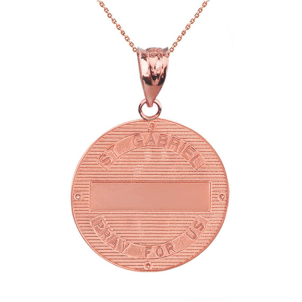 Solid Gold Archangel Saint Gabriel Diamond Engravable Medallion Pendant Necklace 1.15" (29 mm), view 4