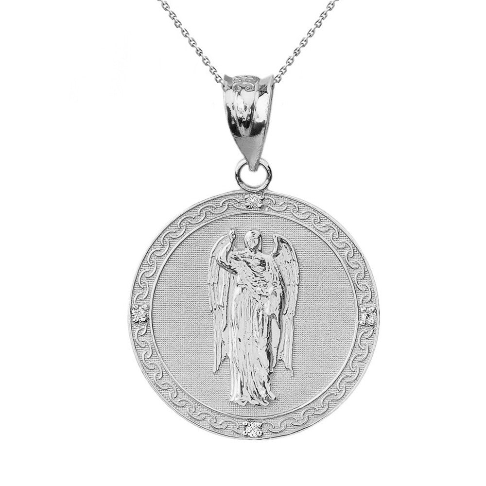 Solid Gold Archangel Saint Gabriel Diamond Engravable Medallion Pendant Necklace 1.15" (29 mm), view 5