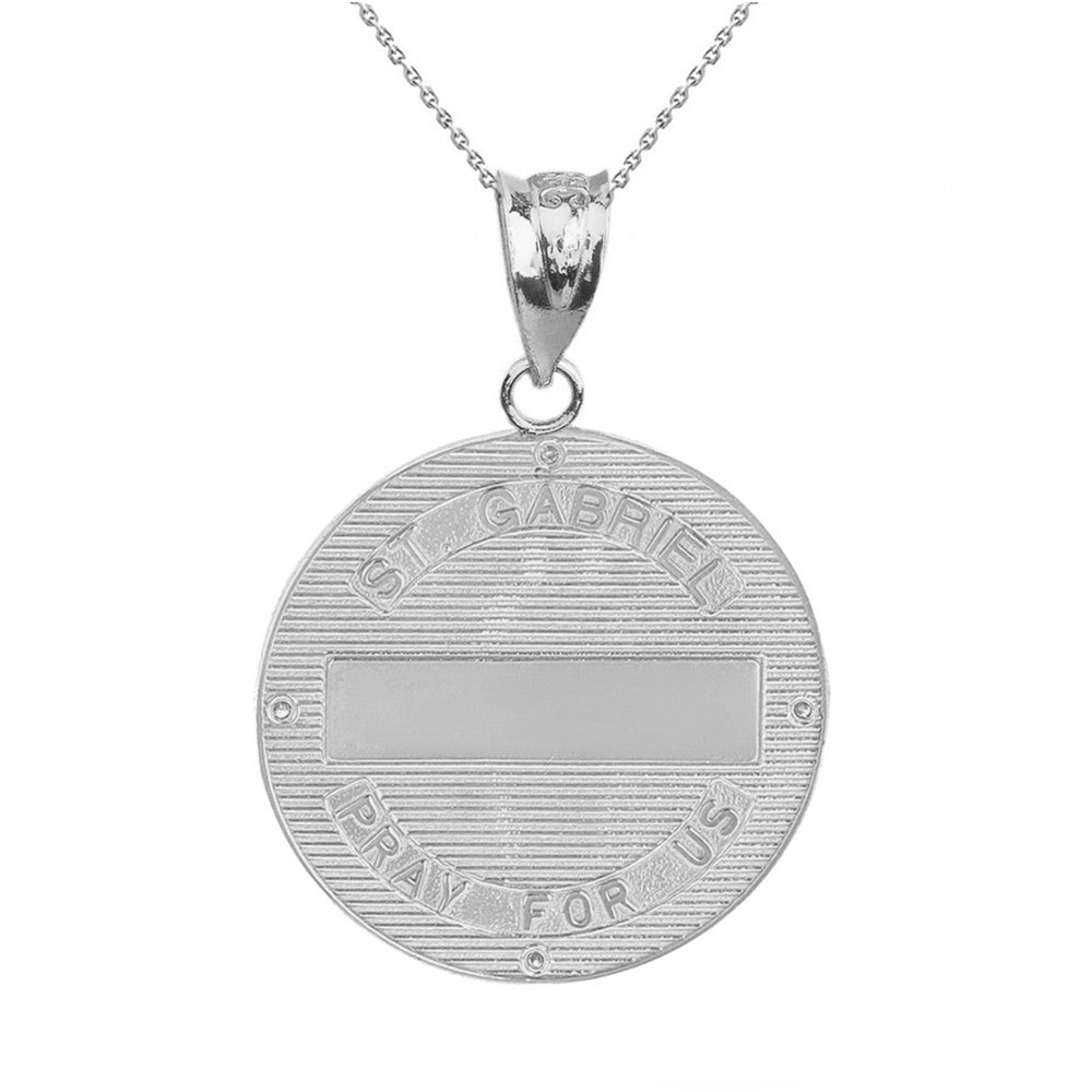 Solid Gold Archangel Saint Gabriel Diamond Engravable Medallion Pendant Necklace 1.15" (29 mm), view 6
