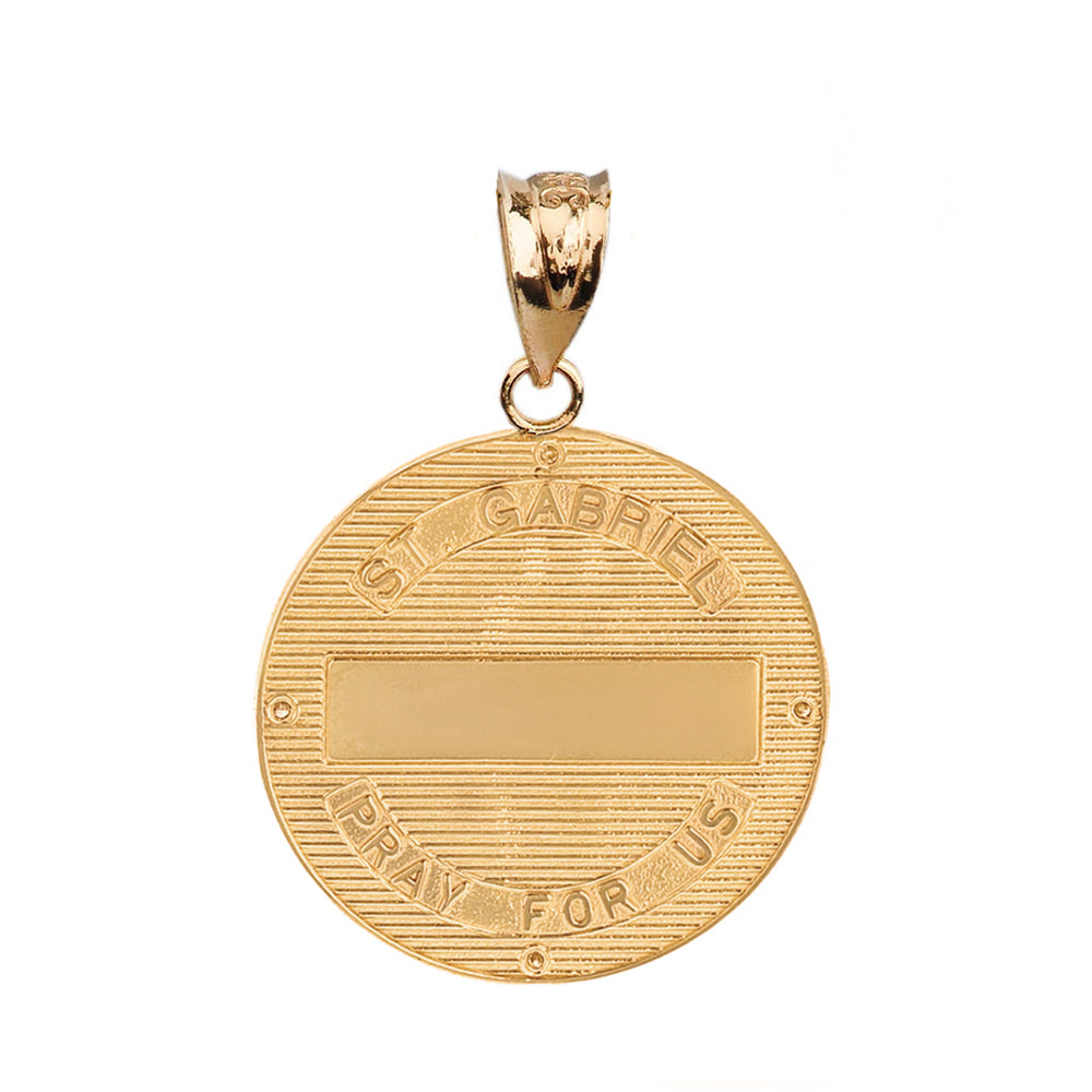 Solid Gold Archangel Saint Gabriel Diamond Engravable Medallion Pendant Necklace 1.15" (29 mm), view 8