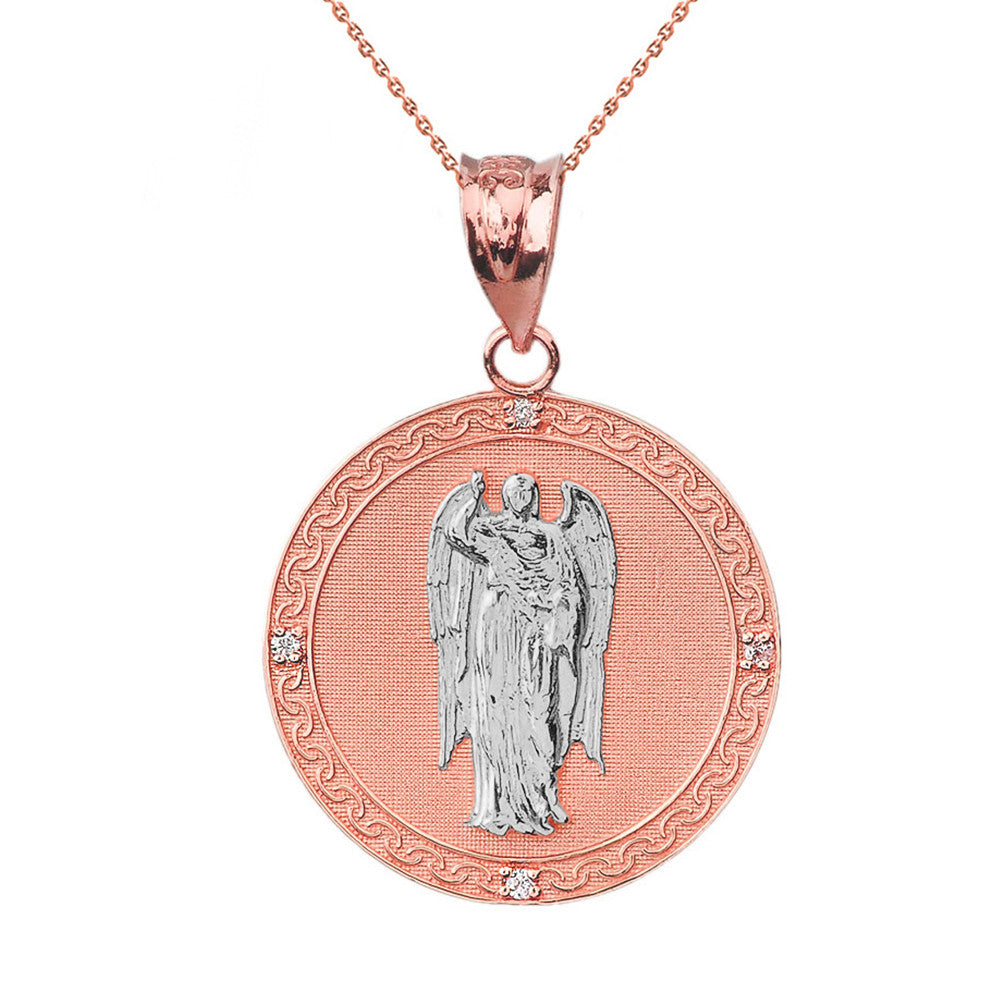 Solid Gold Archangel Saint Gabriel Diamond Engravable Medallion Pendant Necklace 1.15" (29 mm), view 9