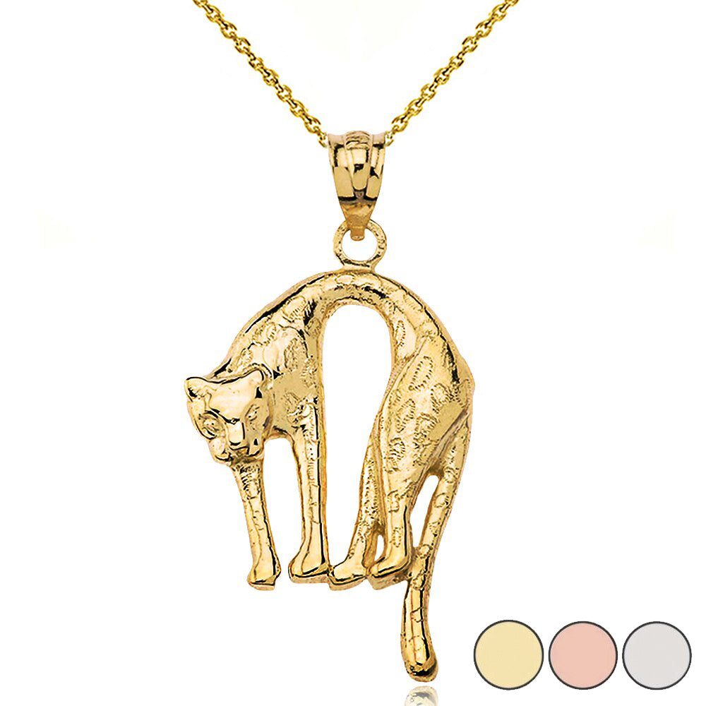 Solid Gold Arched Cheetah Pendant Necklace