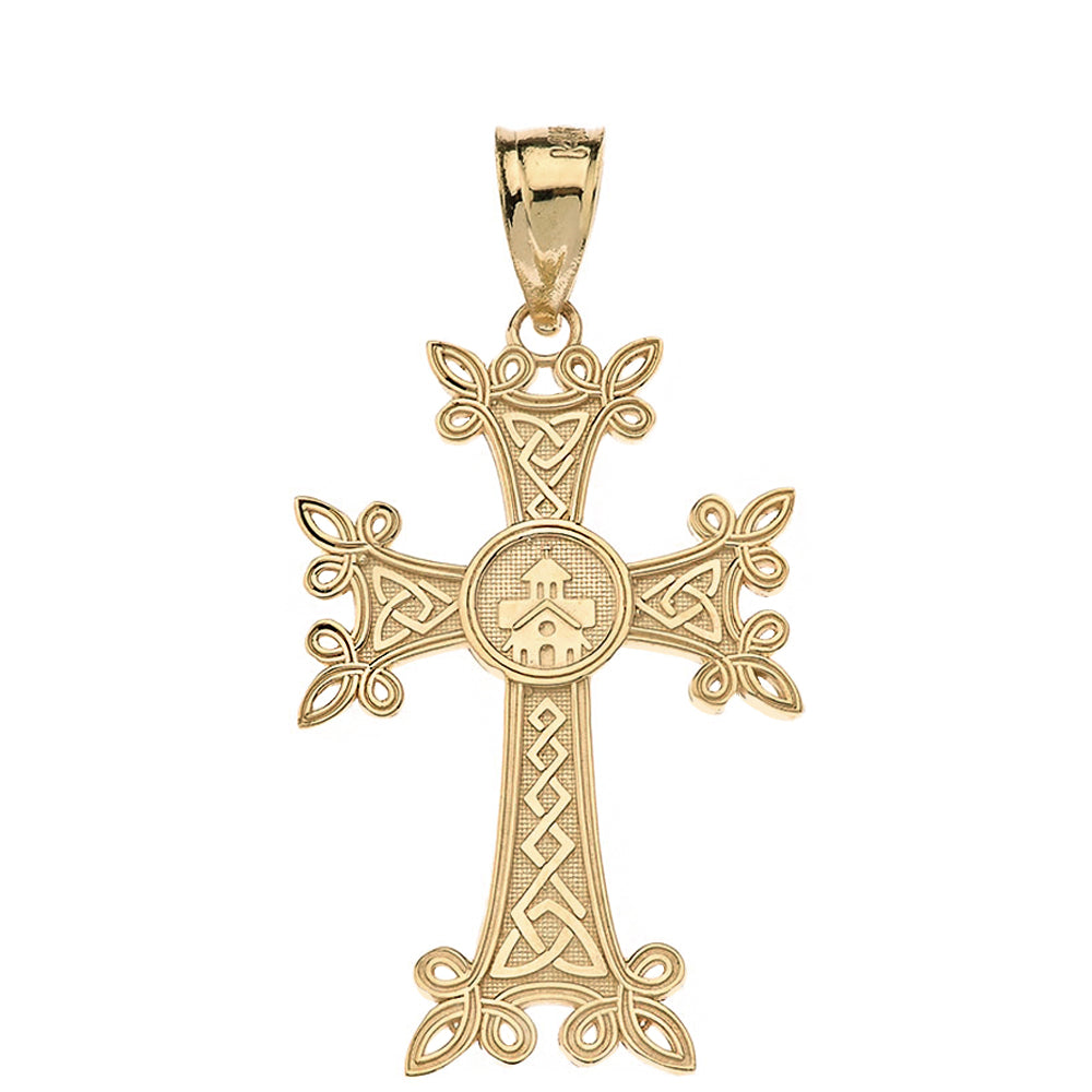 Solid Gold Armenian Apostolic Trinity Knot Cross Pendant Necklace
