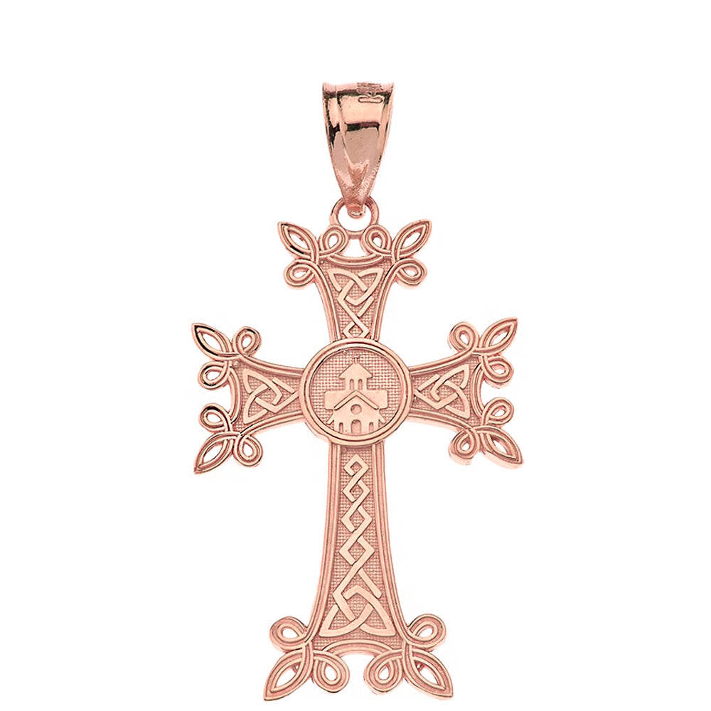 Solid Gold Armenian Apostolic Trinity Knot Cross Pendant Necklace, view 2