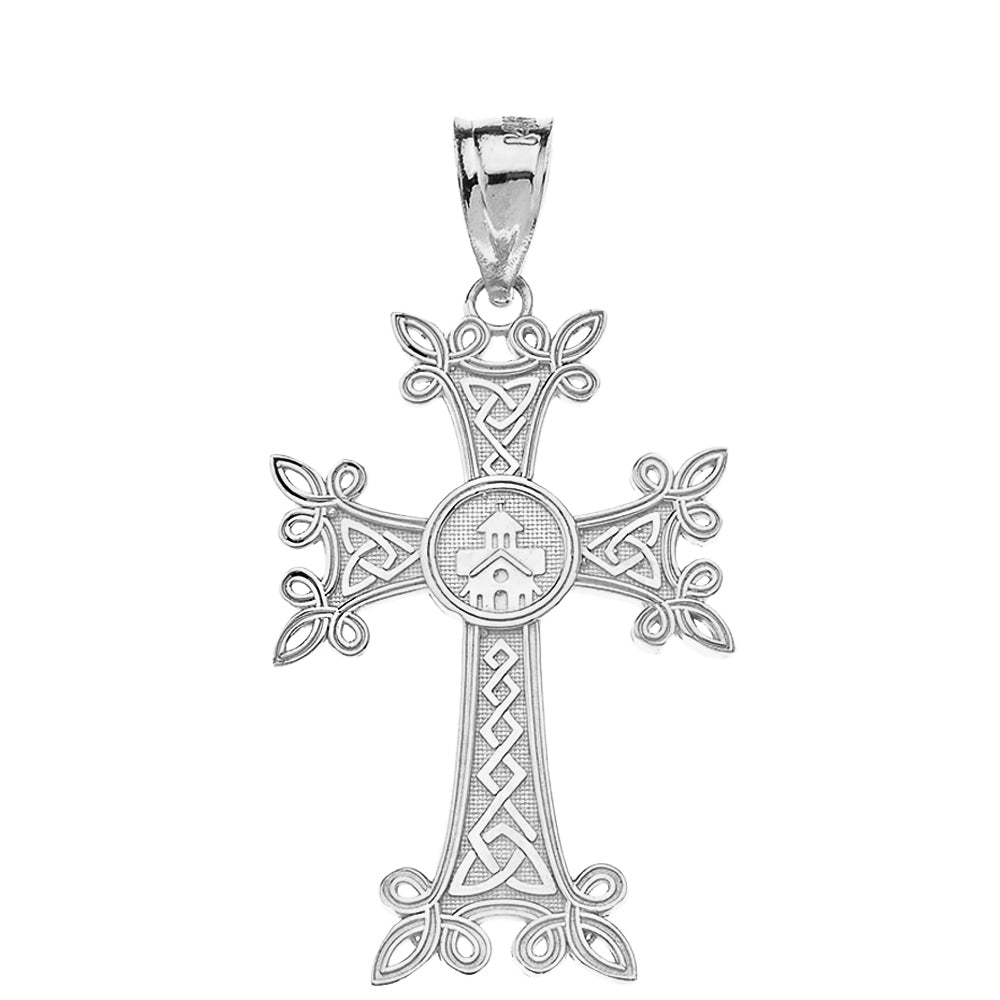 Solid Gold Armenian Apostolic Trinity Knot Cross Pendant Necklace, view 3
