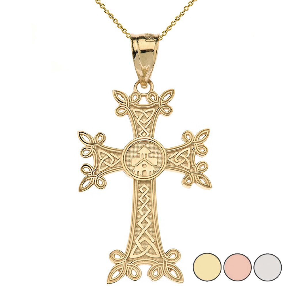 Solid Gold Armenian Apostolic Trinity Knot Cross Pendant Necklace, view 4