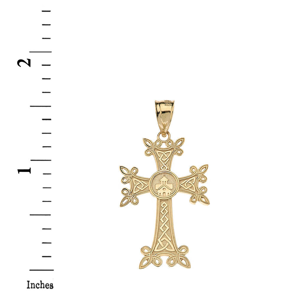Solid Gold Armenian Apostolic Trinity Knot Cross Pendant Necklace, view 5