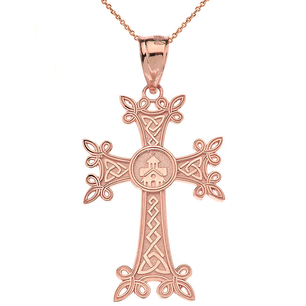 Solid Gold Armenian Apostolic Trinity Knot Cross Pendant Necklace, view 6