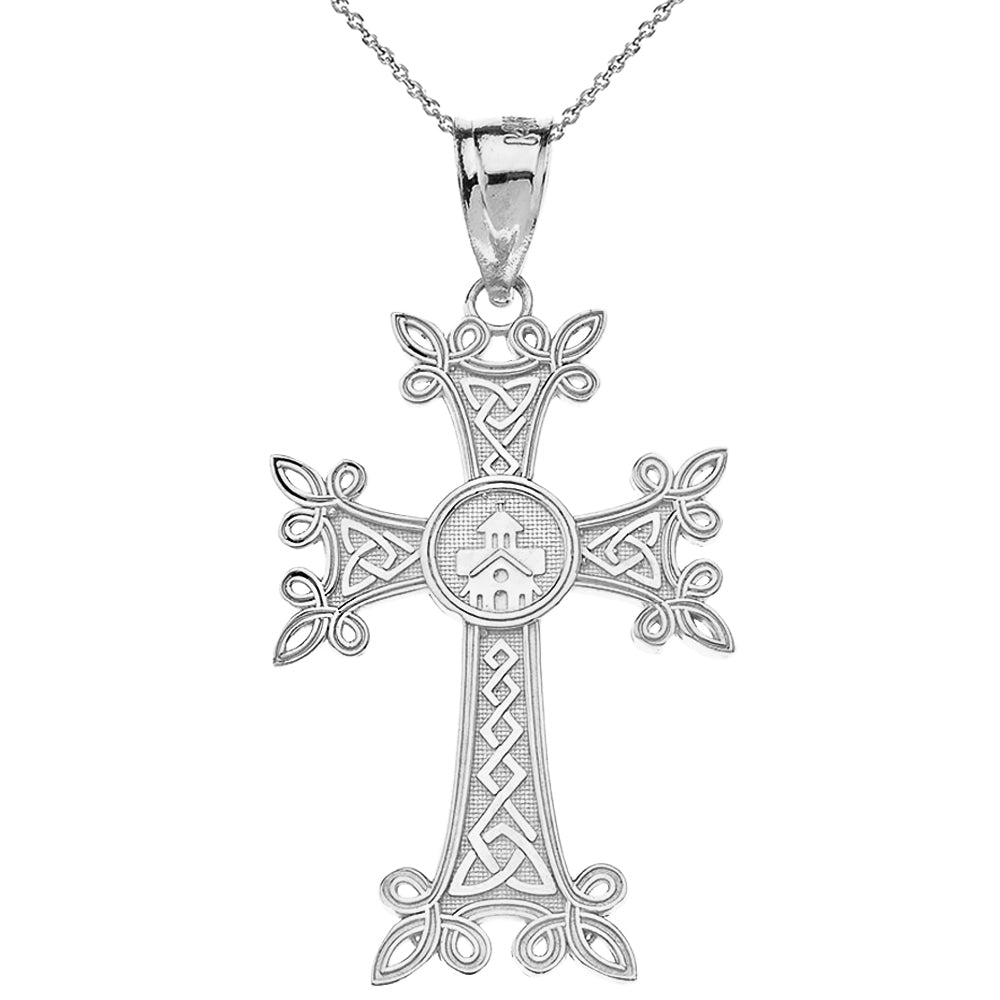 Solid Gold Armenian Apostolic Trinity Knot Cross Pendant Necklace, view 8