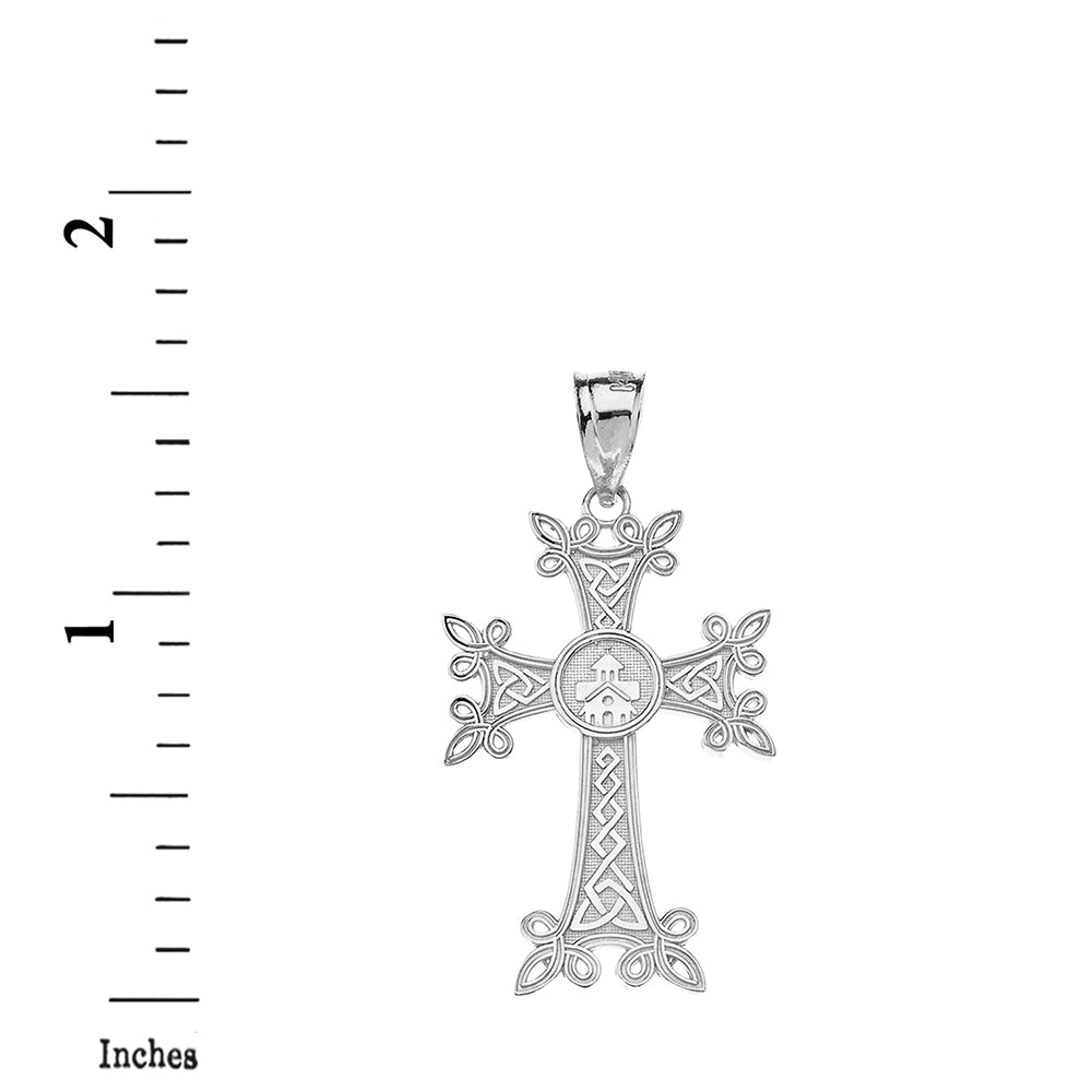 Solid Gold Armenian Apostolic Trinity Knot Cross Pendant Necklace, view 9