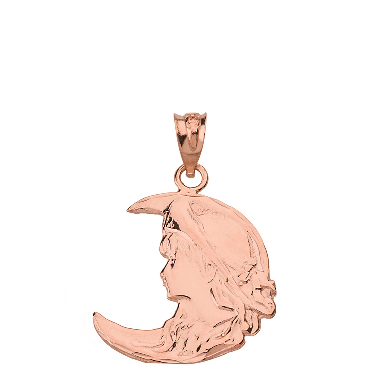 Solid Gold Art Nouveau Lady in Crescent Moon Pendant Necklace Solid Gold, view 5