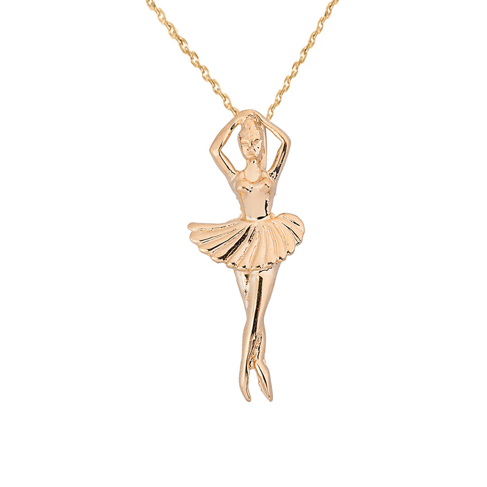 Solid Gold Ballerina Dancer Pendant Necklace