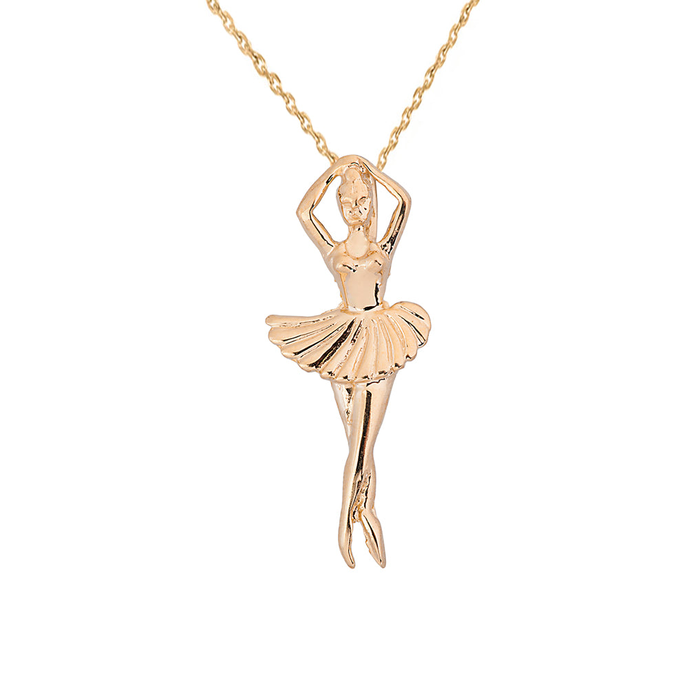 Solid Gold Ballerina Dancer Pendant Necklace