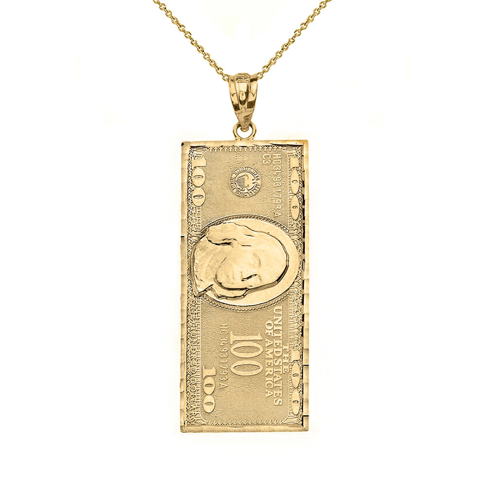 Solid Gold Benjamin Franklin United States American Hundred Dollar Bill Pendant Necklace (Medium), view 2