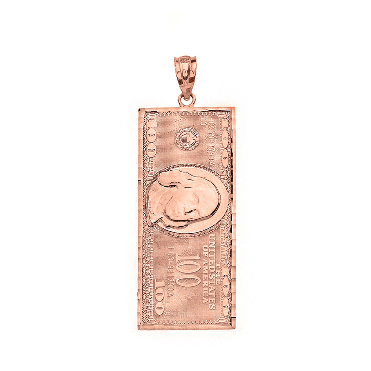Solid Gold Benjamin Franklin United States American Hundred Dollar Bill Pendant Necklace (Medium), view 6
