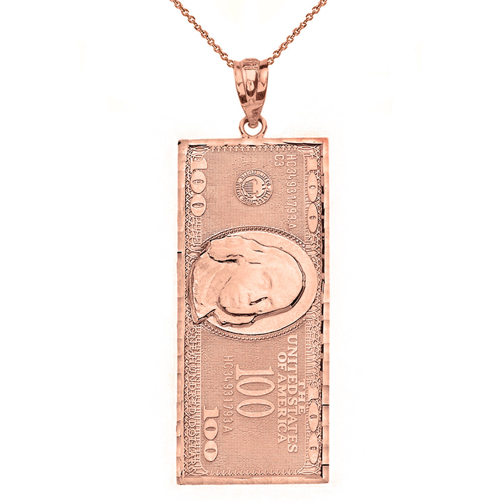 Solid Gold Benjamin Franklin United States American Hundred Dollar Bill Pendant Necklace (Large), view 3