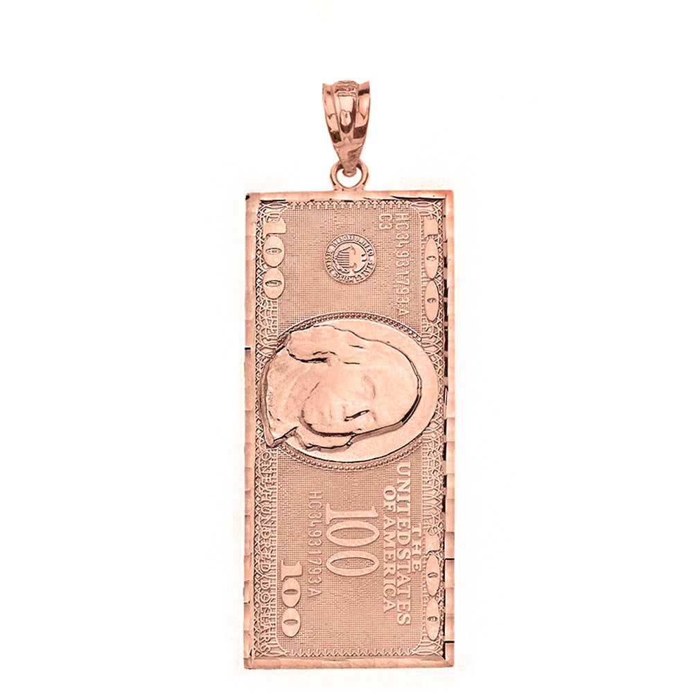 Solid Gold Benjamin Franklin United States American Hundred Dollar Bill Pendant Necklace (Large), view 4