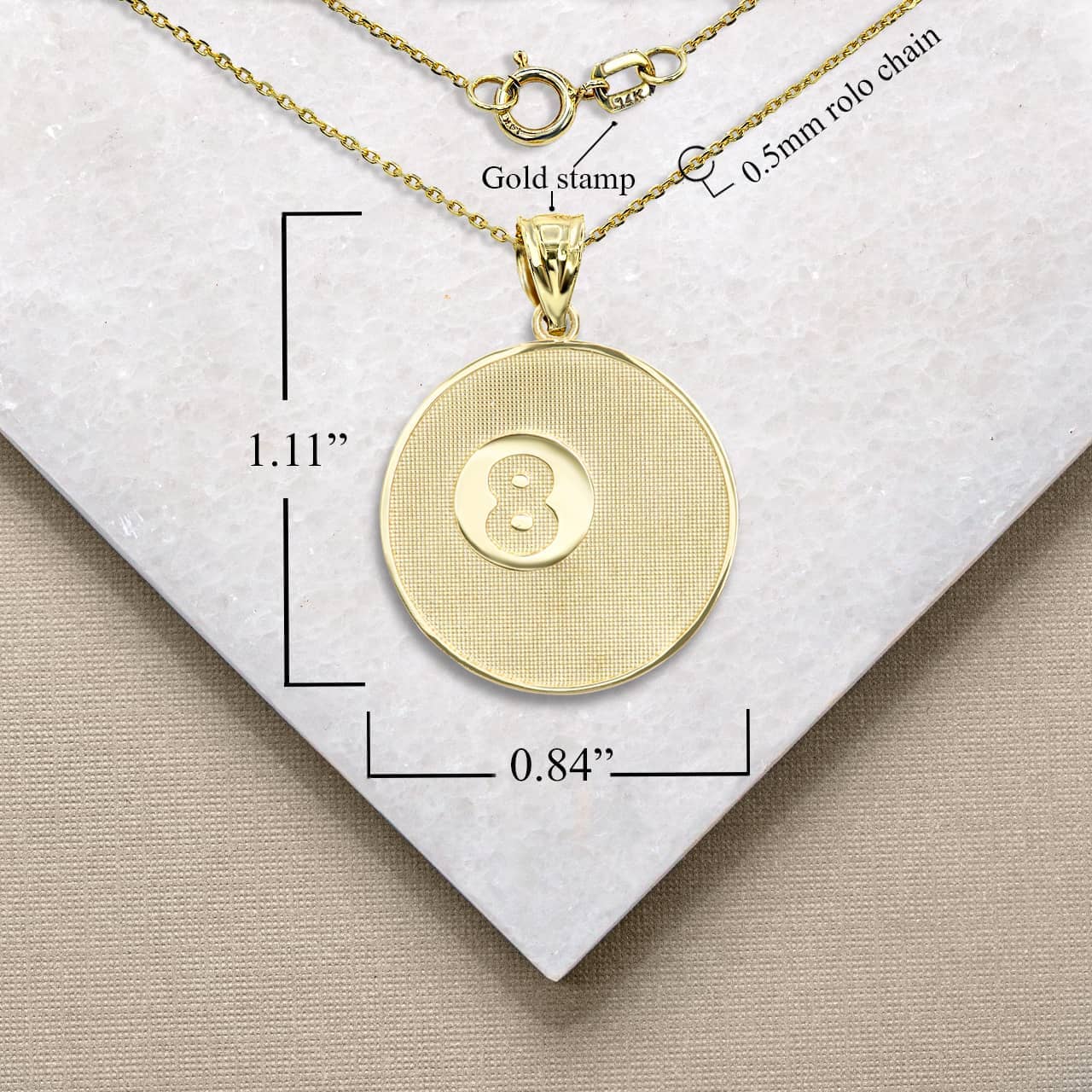 Solid Gold Billiards 8 Ball Pool Pendant Necklace, view 6
