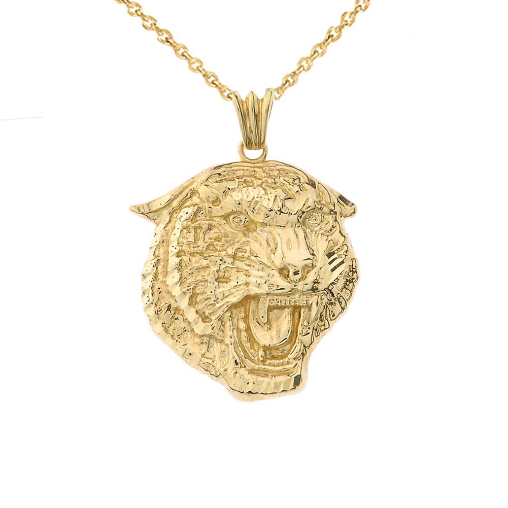 Solid Gold Bold Jaguar Statement Pendant Necklace