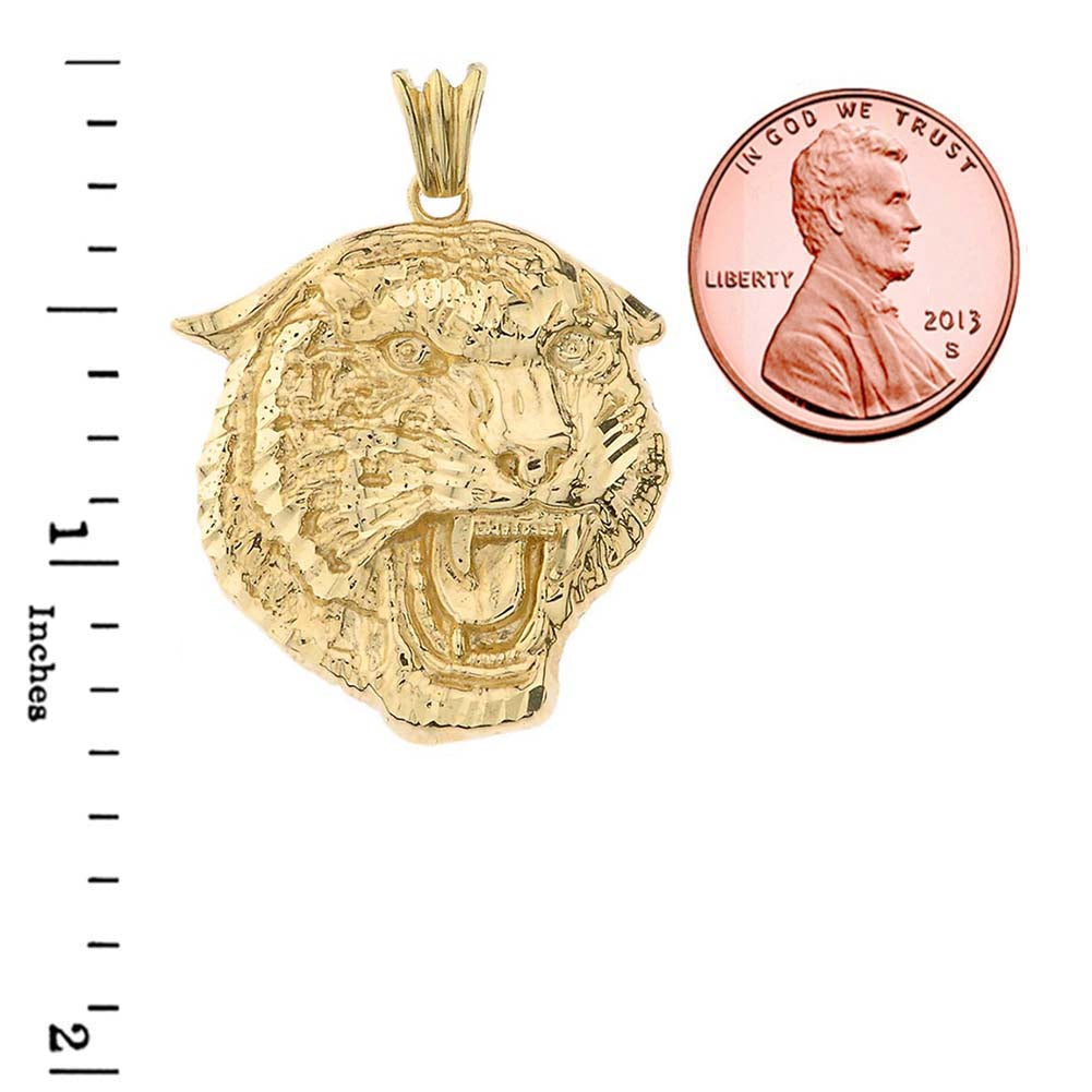Solid Gold Bold Jaguar Statement Pendant Necklace, view 2