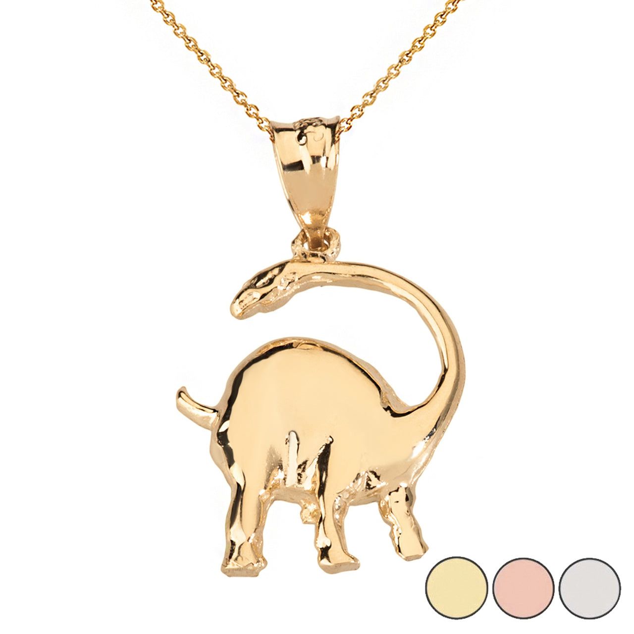 Solid Gold Brachiosaurus Dinosaur Pendant Necklace