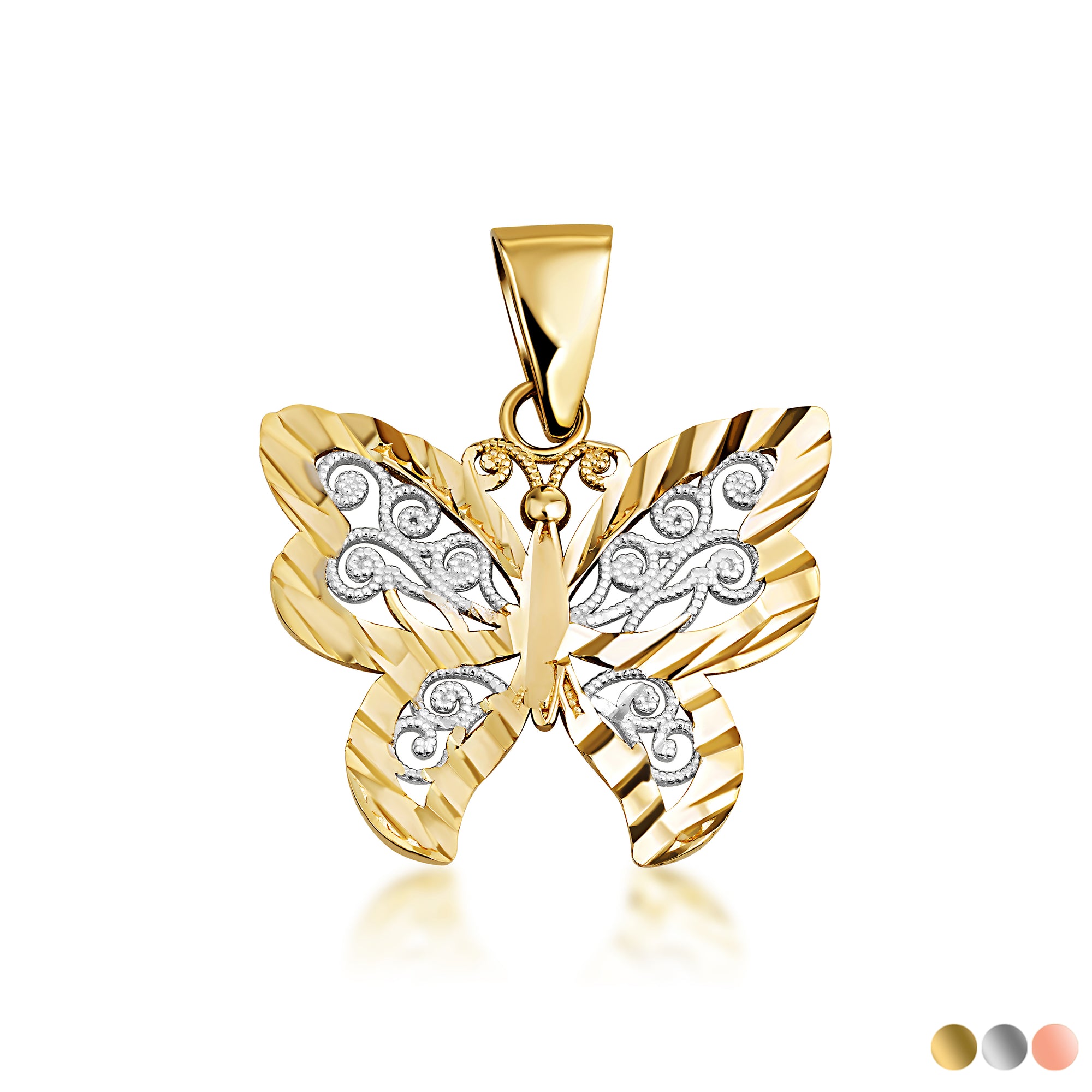 Solid Gold Butterfly Pendant Necklace in Two-Tone