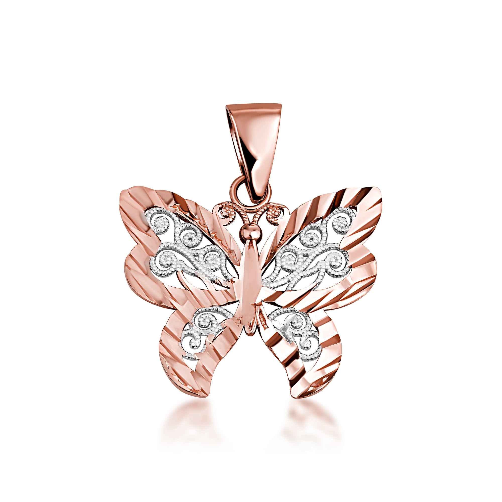 Solid Gold Butterfly Pendant Necklace in Two-Tone, view 6