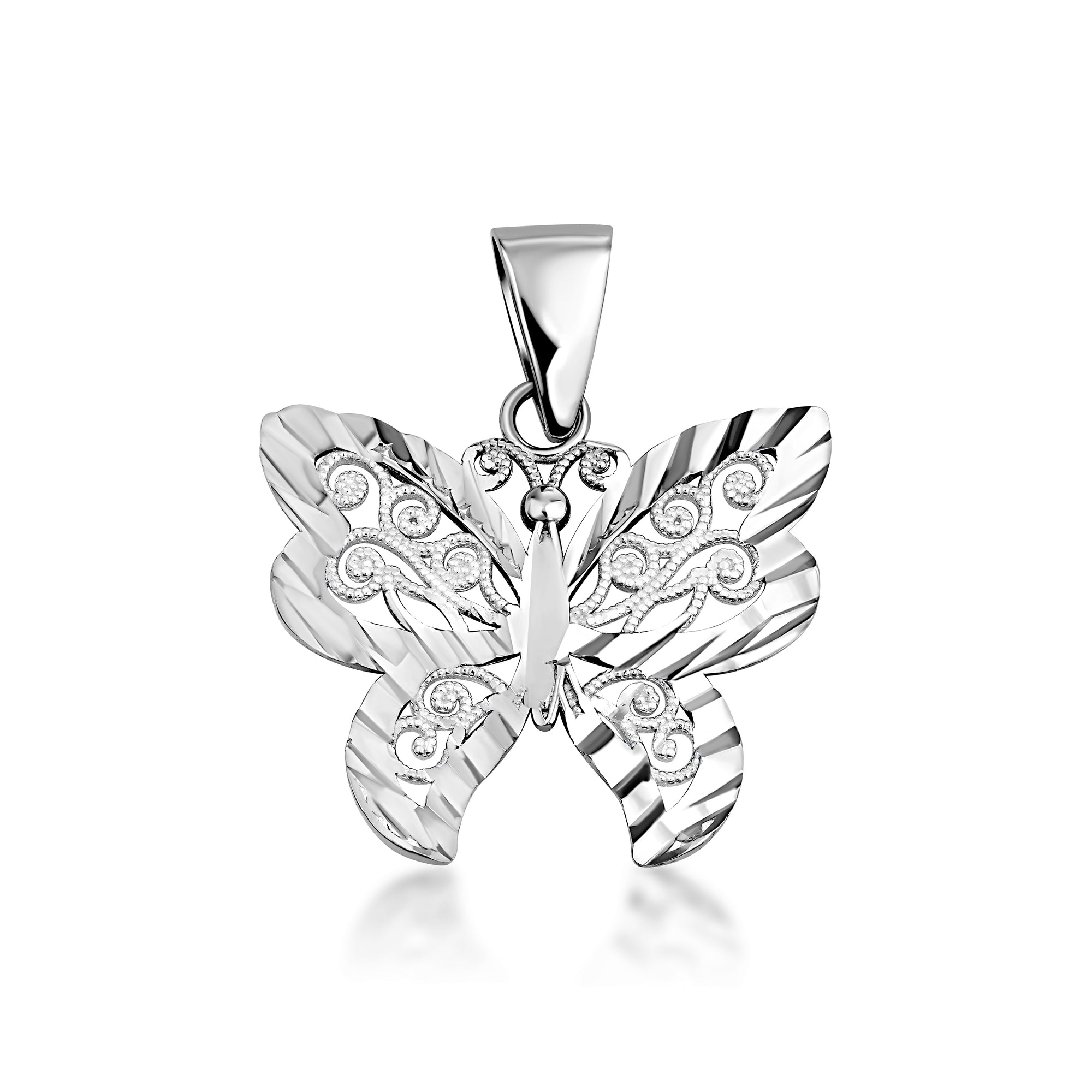 Solid Gold Butterfly Pendant Necklace in Two-Tone, view 8